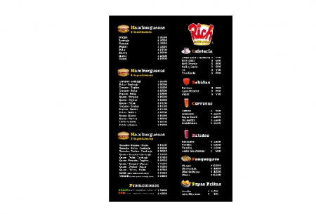 Cliente: Rich Hamburguesas, Lista de precios, adhesivo 1,8 x 0.9 mt,
